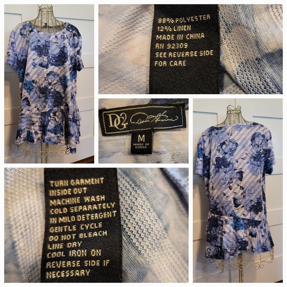 Diane Gilman DG² Asymmetrical Floral Burnout Blouse